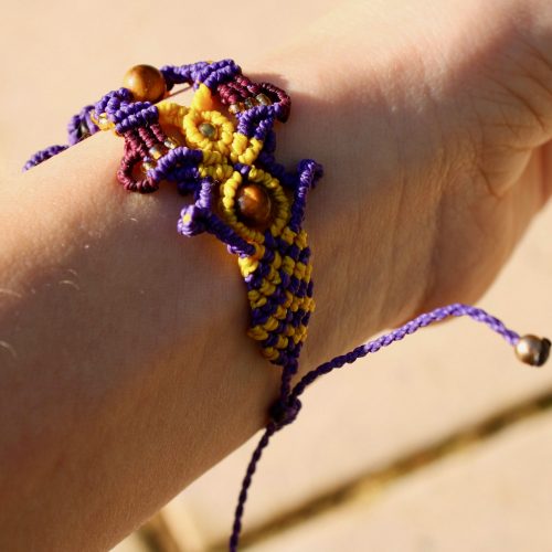 bracelet violet jaune oeil de tigre